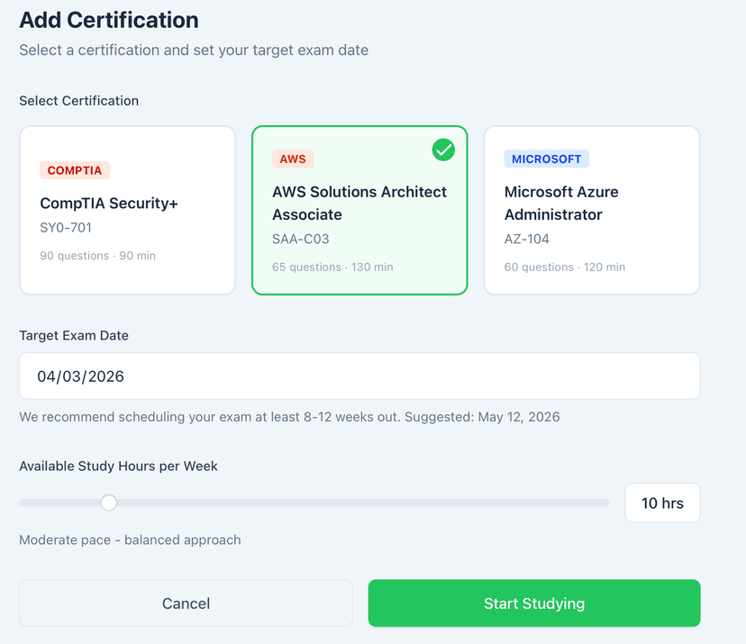Certification onboarding flow